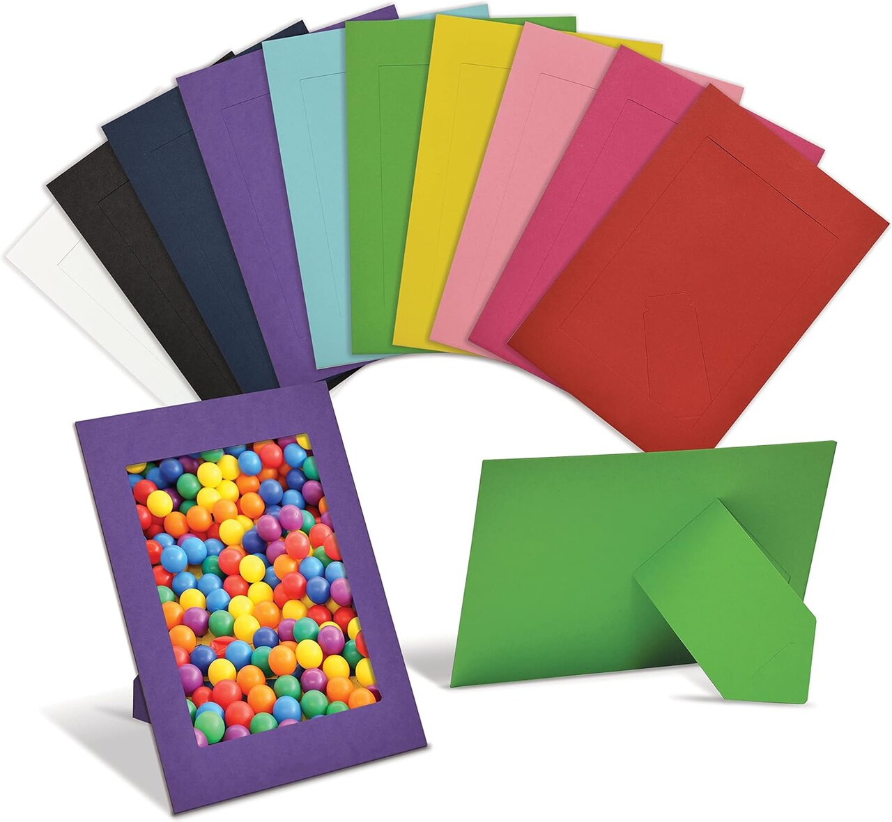Paper Picture Frames for 4 x 6 Inch Inserts, 50 Pack, Heavy Cardstock Photo Frame with Easel, Standing Paper Frames (Assorted Colors)